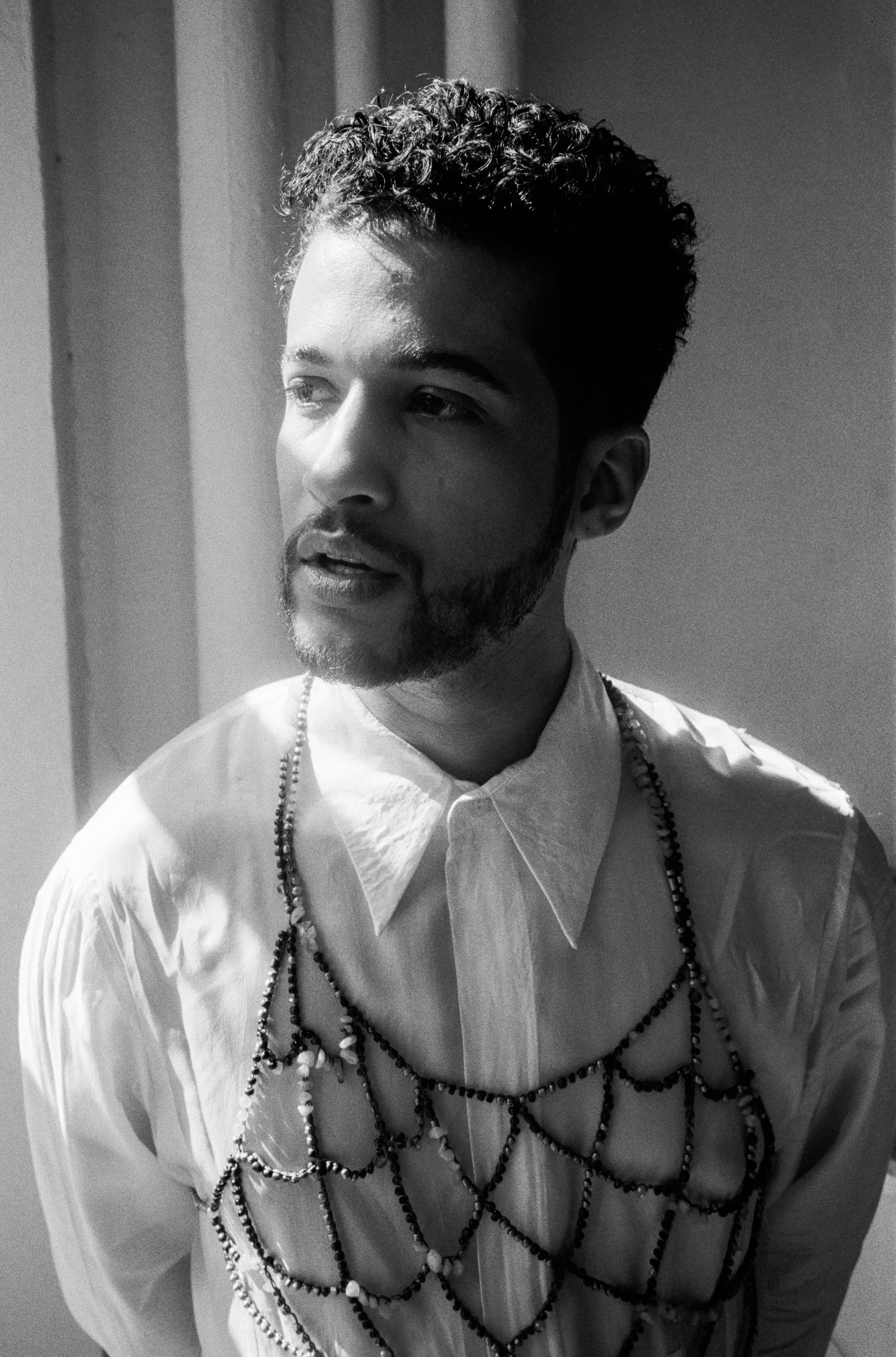 Beaded top from Arara Archive. Shirt by Dries Van Noten.