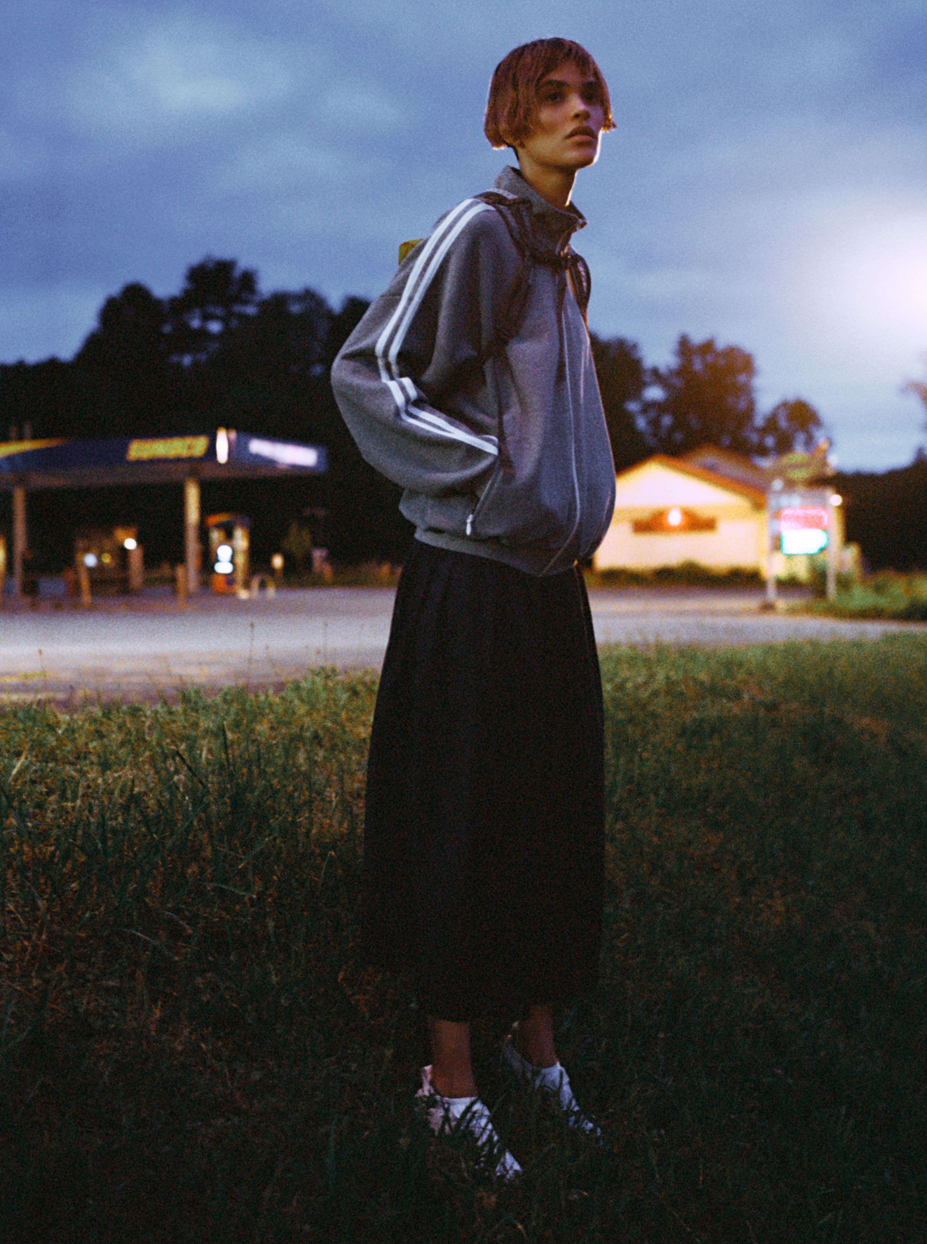 SWEATER and SKIRT by ,6397., BODYSUIT by ,Hermès., BAG by ,REI. ,SHOES by ,Vibram,.