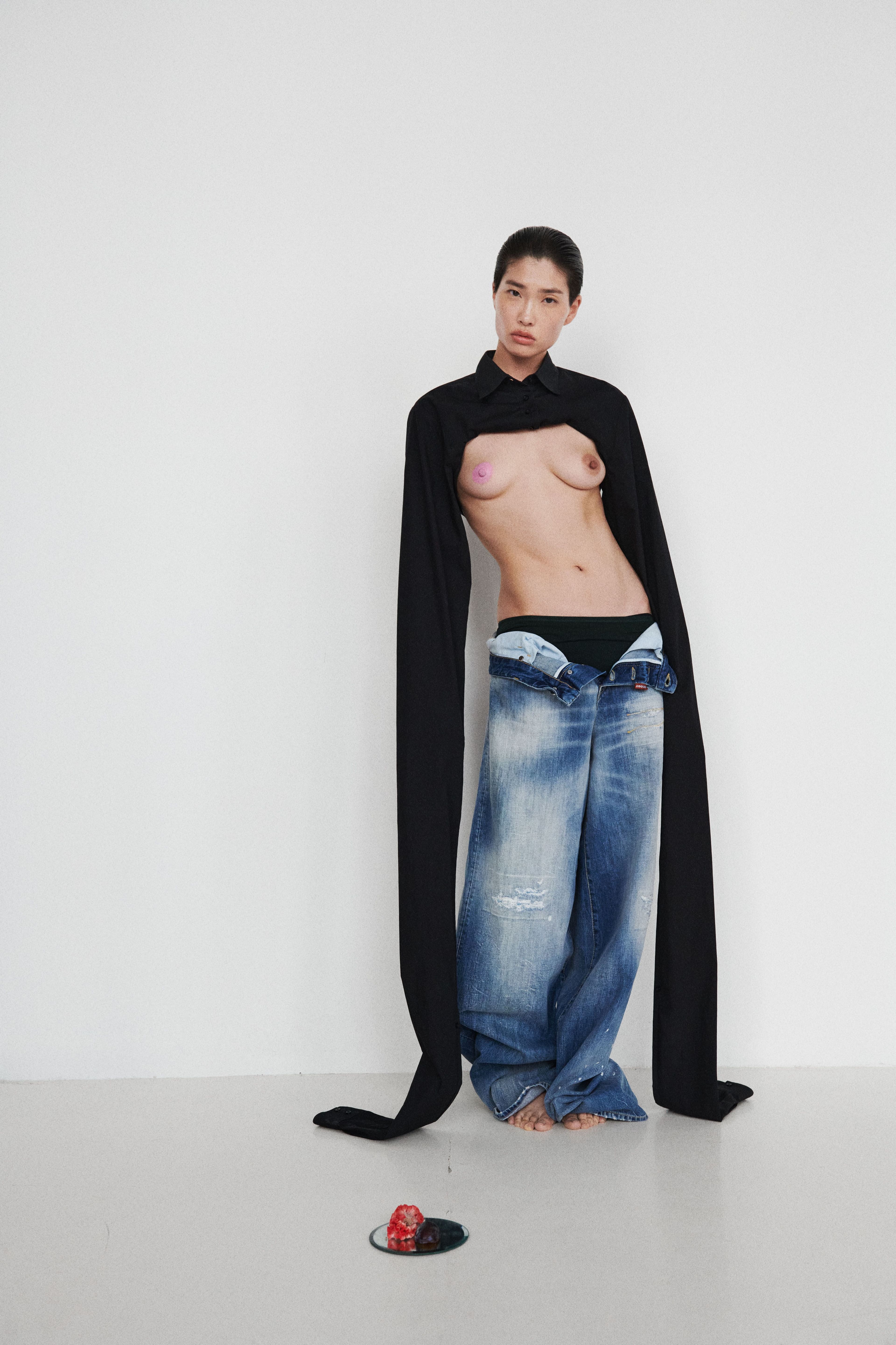 Top by Puppets & Puppets. Jeans by Dsquared2. Underwear by Araks.