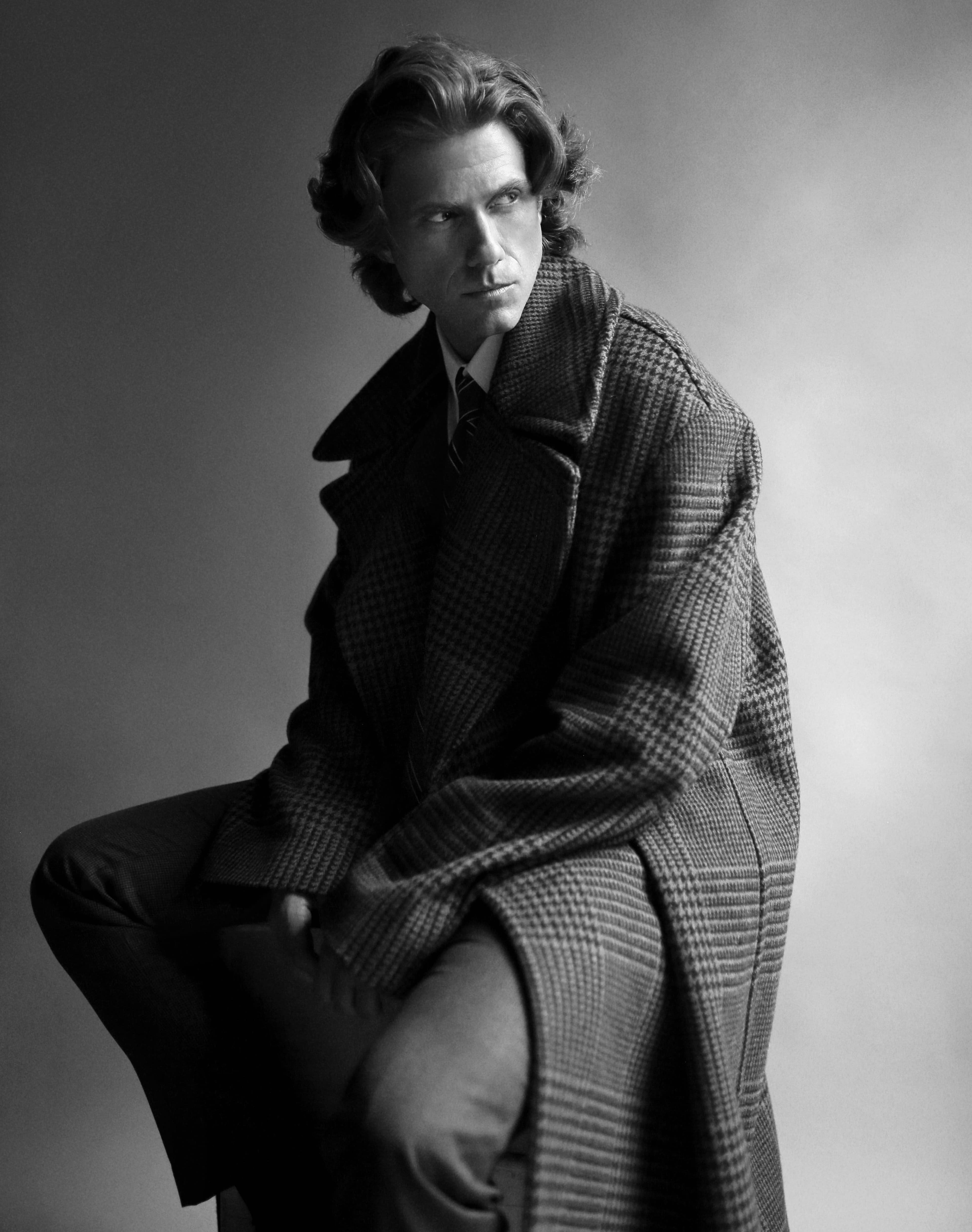 Coat by Dries Van Noten. Shirt by Hermès. Pants by Valentino. Tie by Brooks Brothers.