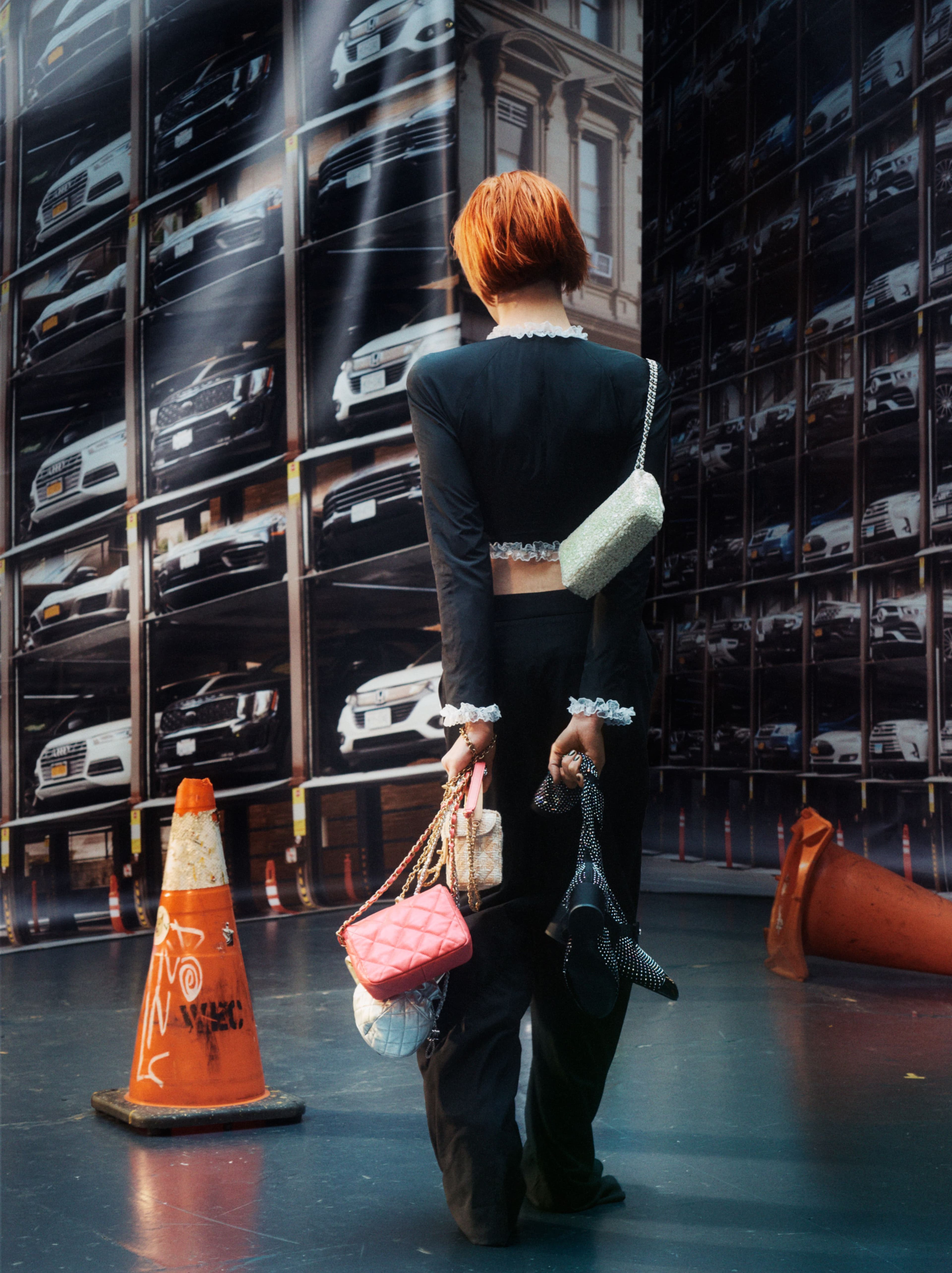 Top by Fidan Novruzova. Pants by Gauchere. Bags and shoes by Chanel.