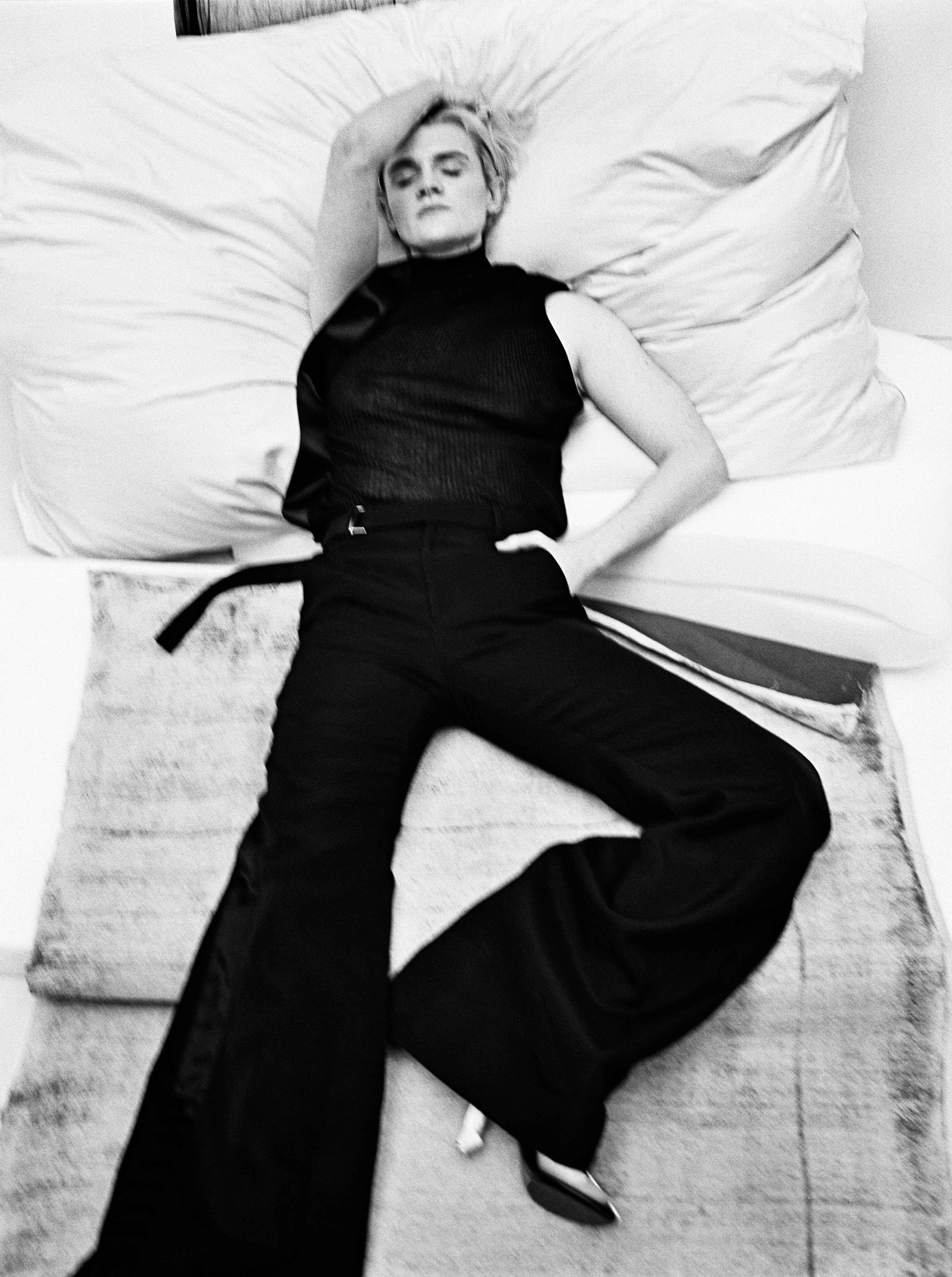 All CLOTHING by ,Sacai. ,SHOES by ,Louis Vuitton.