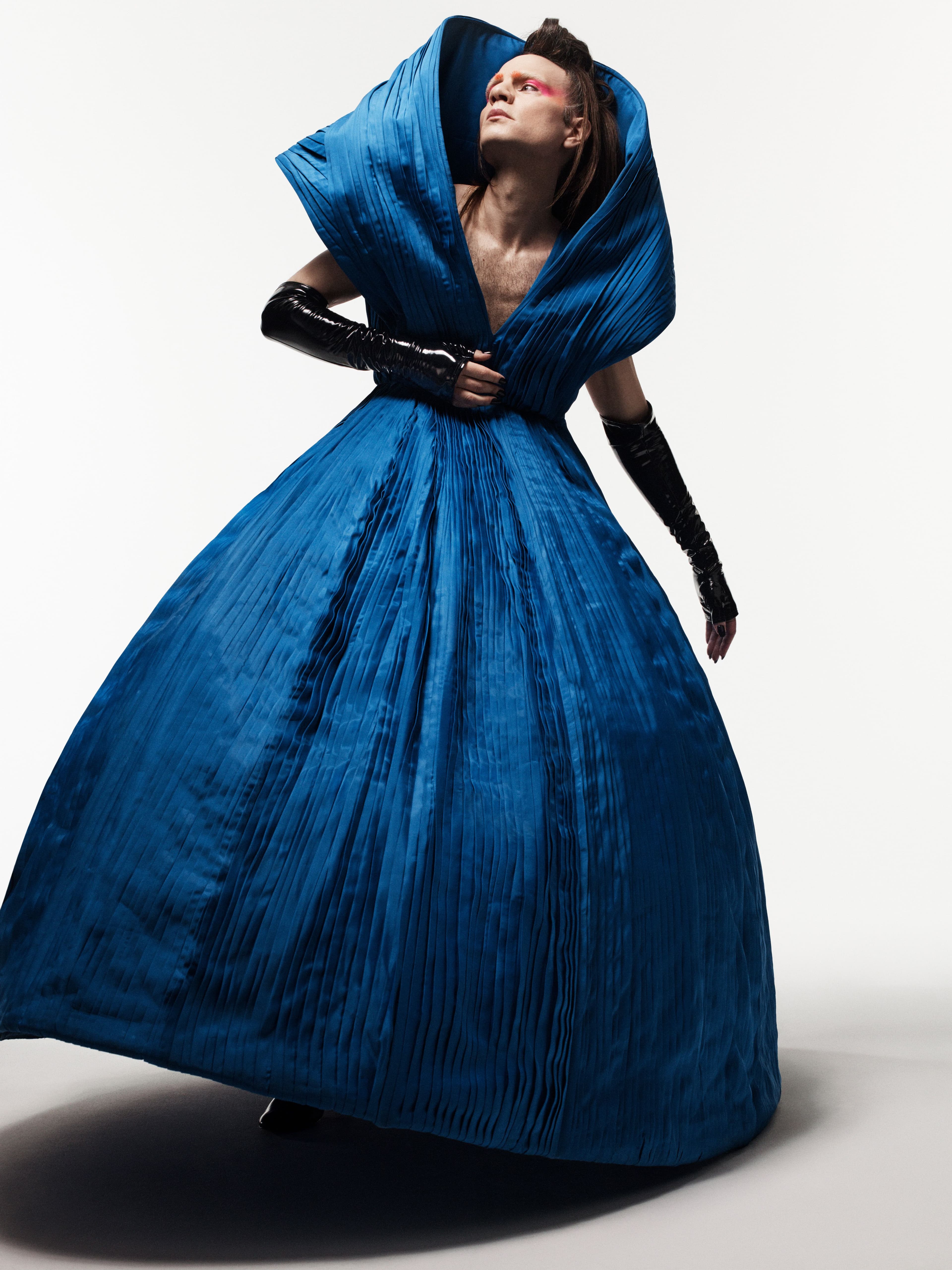 Dress by Buerlangma. Gloves by Wing and Weft. Boots by Rick Owens.