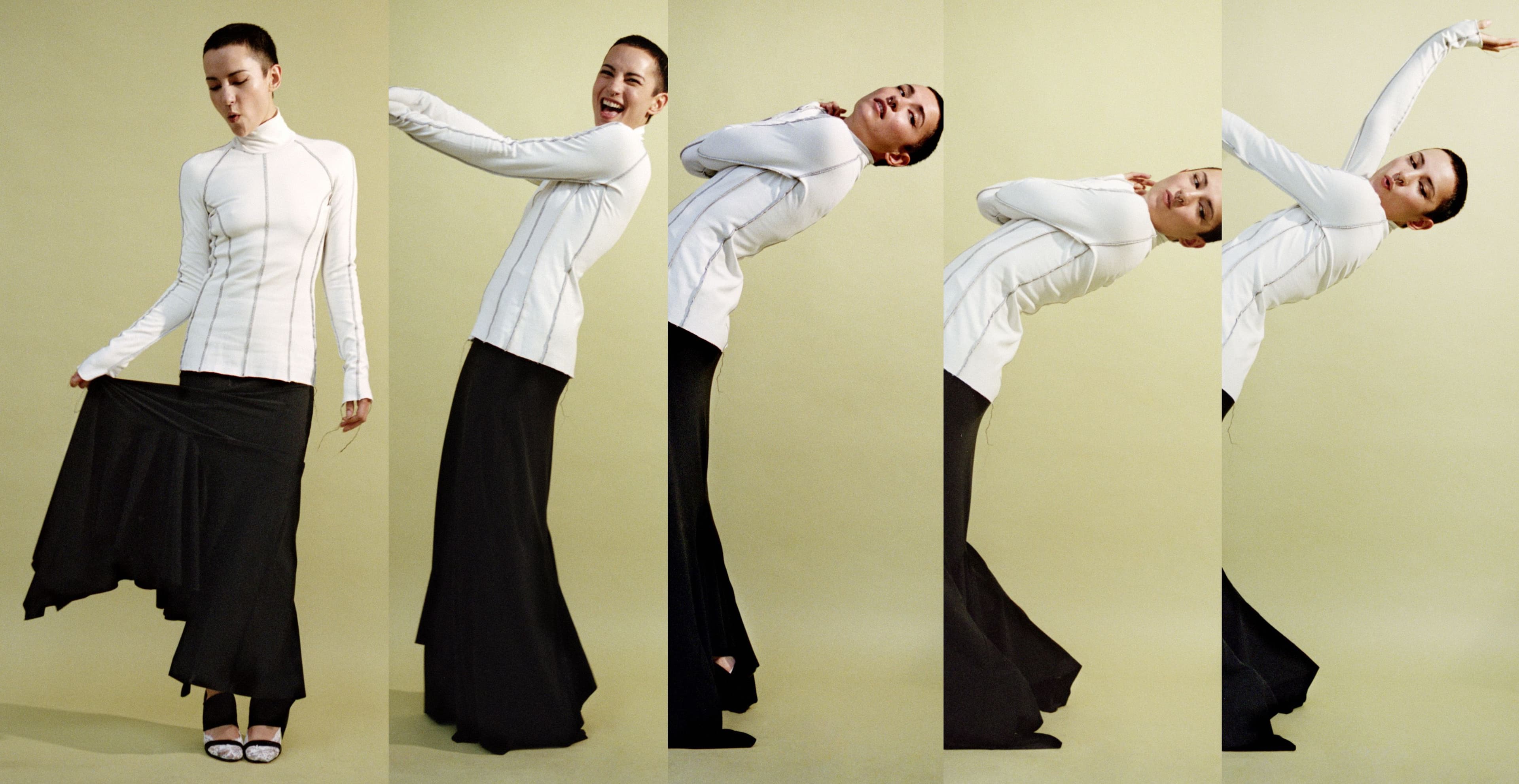 Top by Jonathan Tschaikowski. Vintage skirt by Girbaud. Vintage shoes by Helmut Lang.