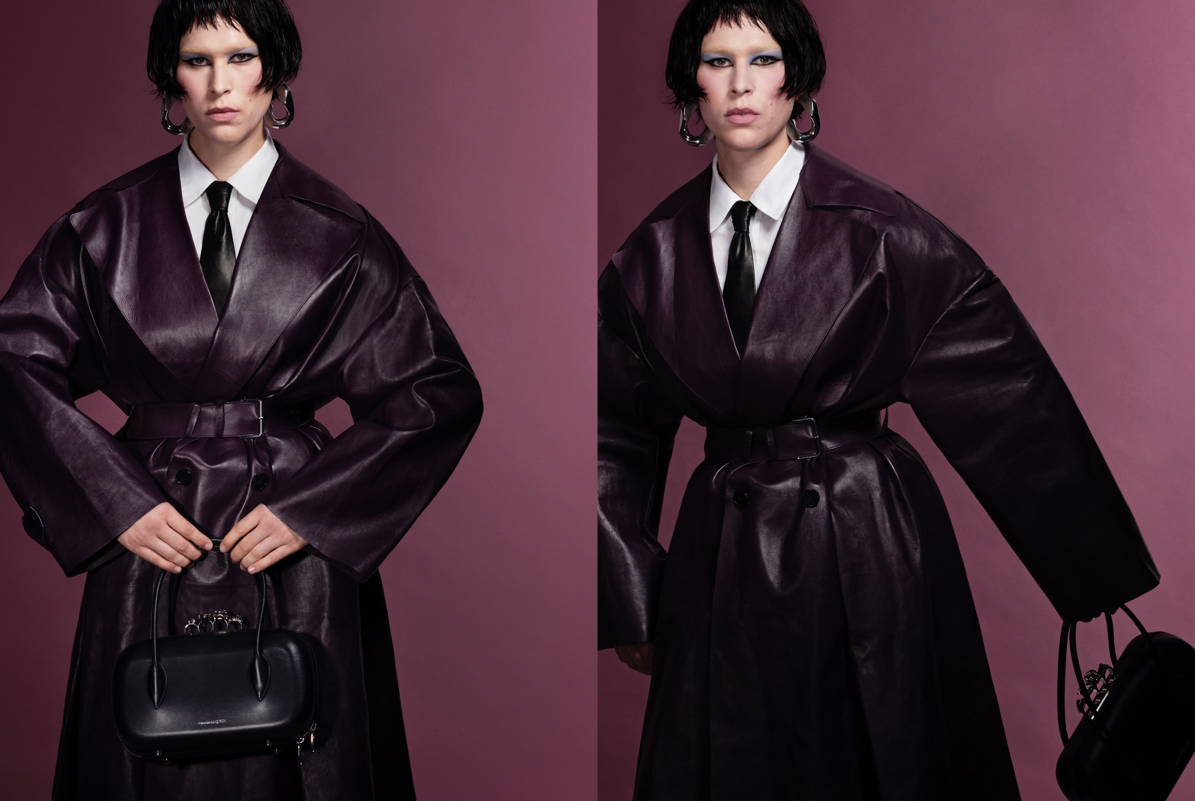 All clothing, bag, and earrings by Alexander McQueen